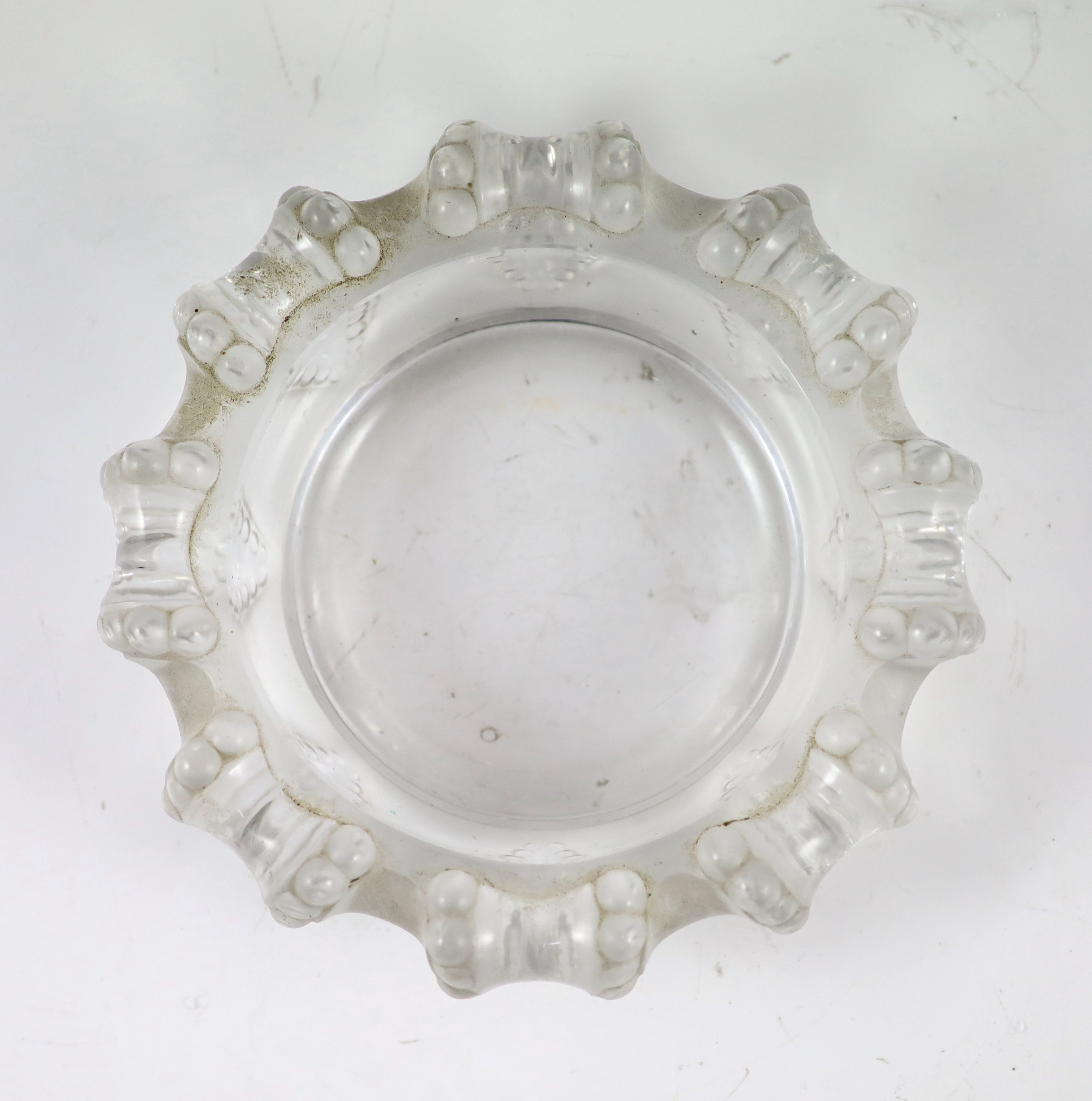 A Lalique 'Cannes' frosted glass ashtray, post war, 19.5cm diameter